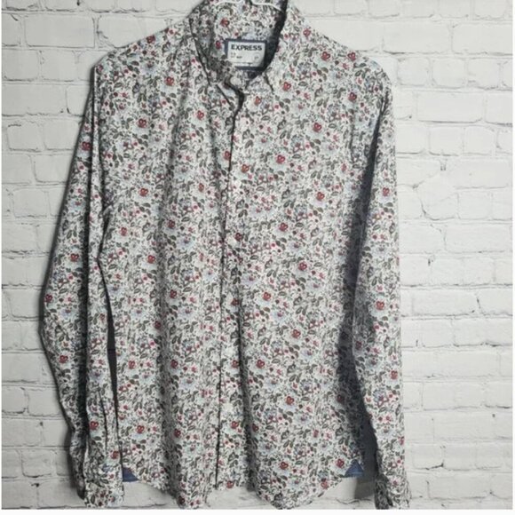 Express Men's Slim Soft Wash Floral Button-Down Shirt - Picture 1 of 8